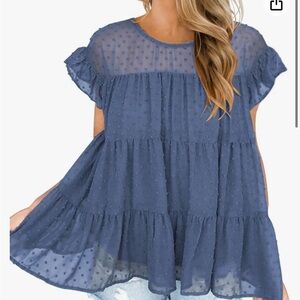 Small blue Swiss dot cute blouse